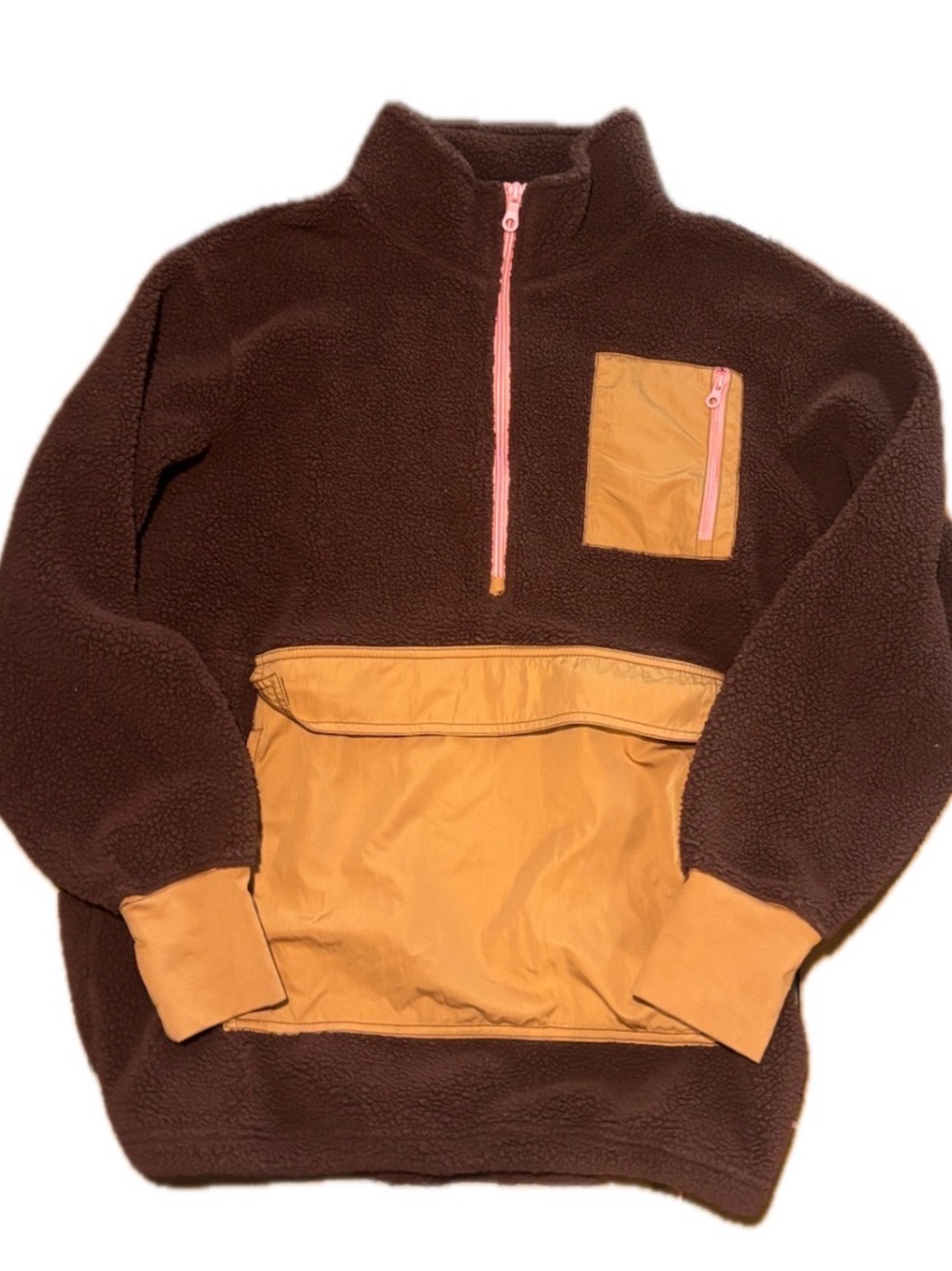 Aerie Size: XS Women’s Brown Sherpa Pullover with Tan Utility Pockets